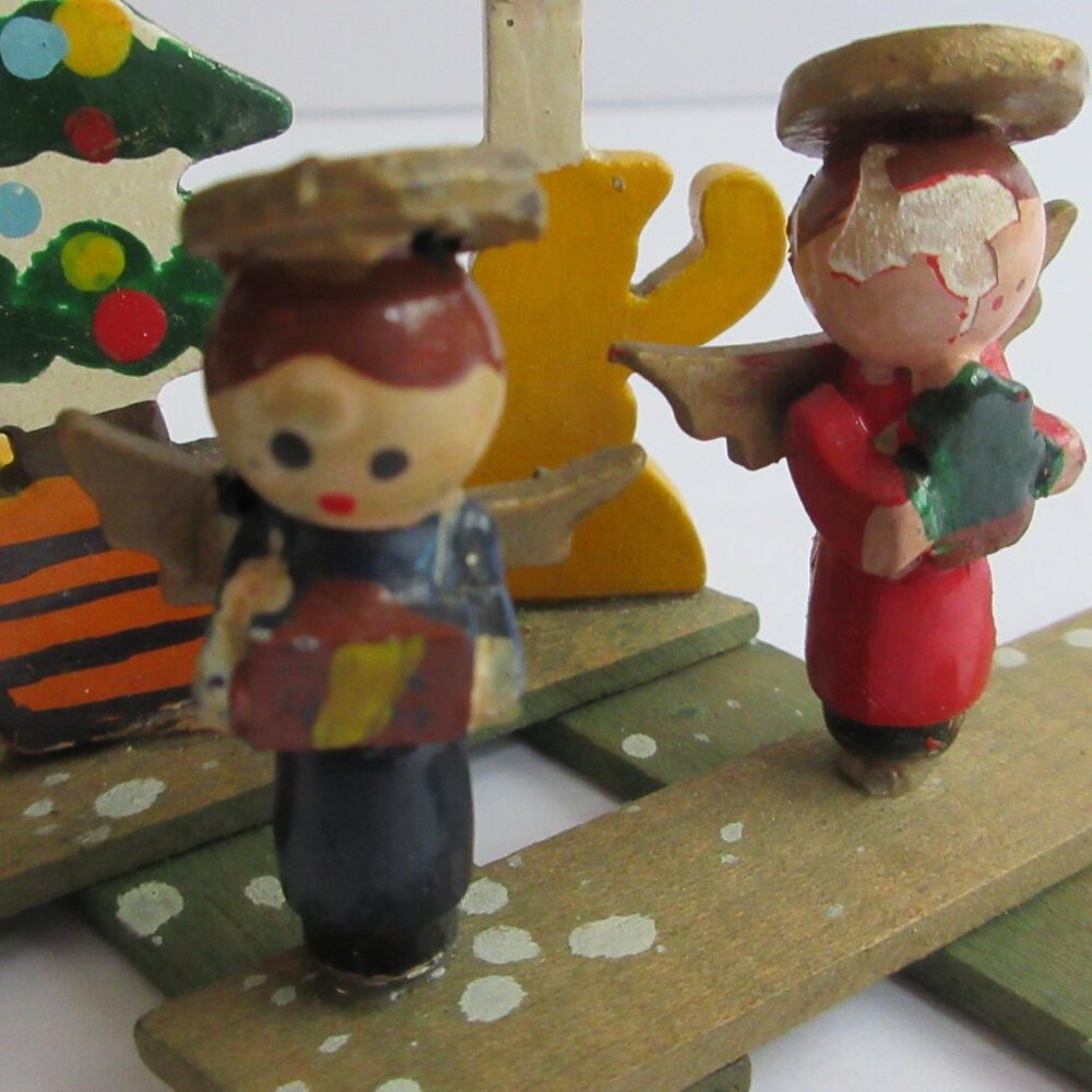 Mini Wooden Choir Angels, Tree, Candles Expanding Accordion Decoration Japan Vtg - Picture 11 of 16